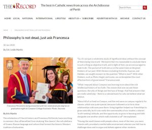 Campion-graduate-featured-in-The-Record. Campion College Australia.